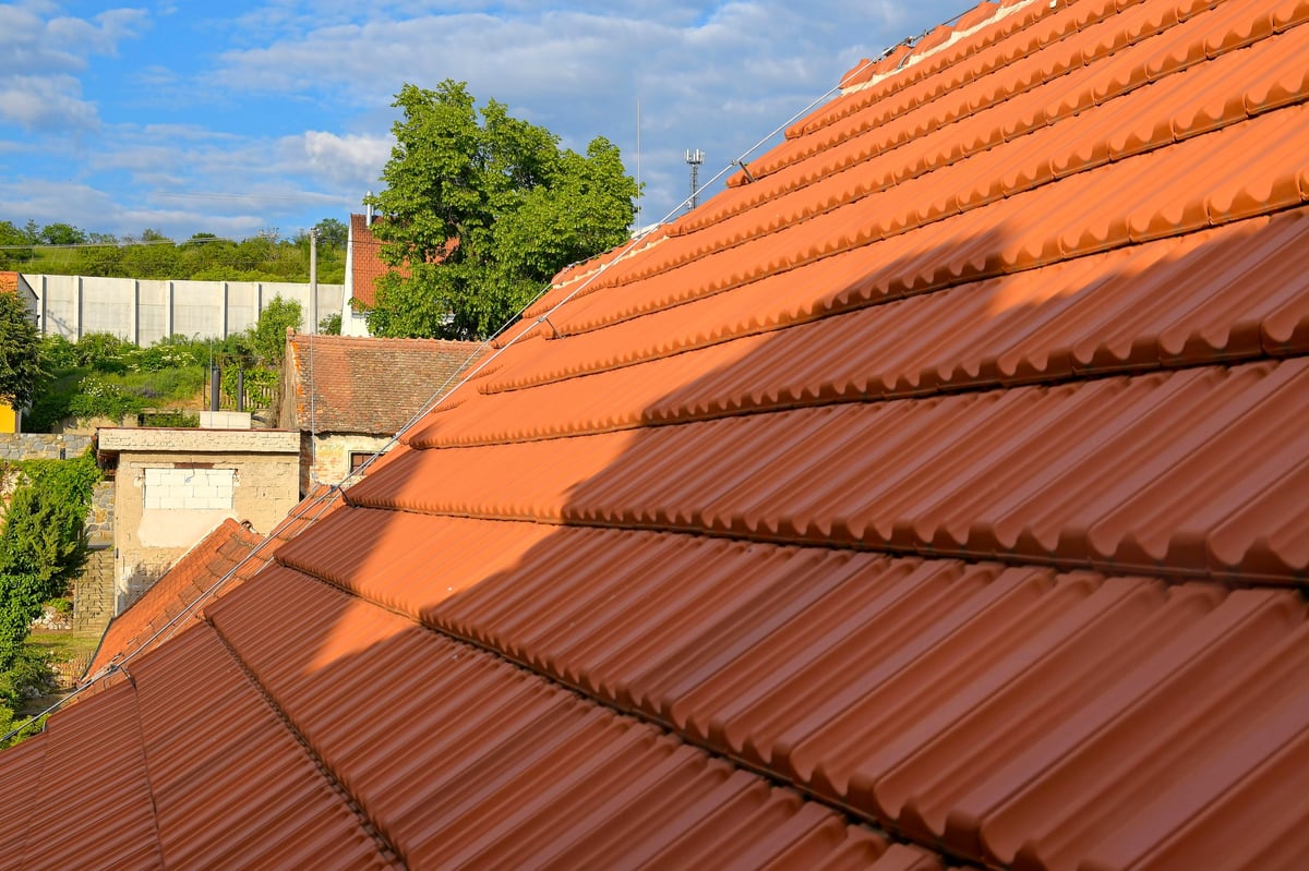 Freshly restored concrete tile roof